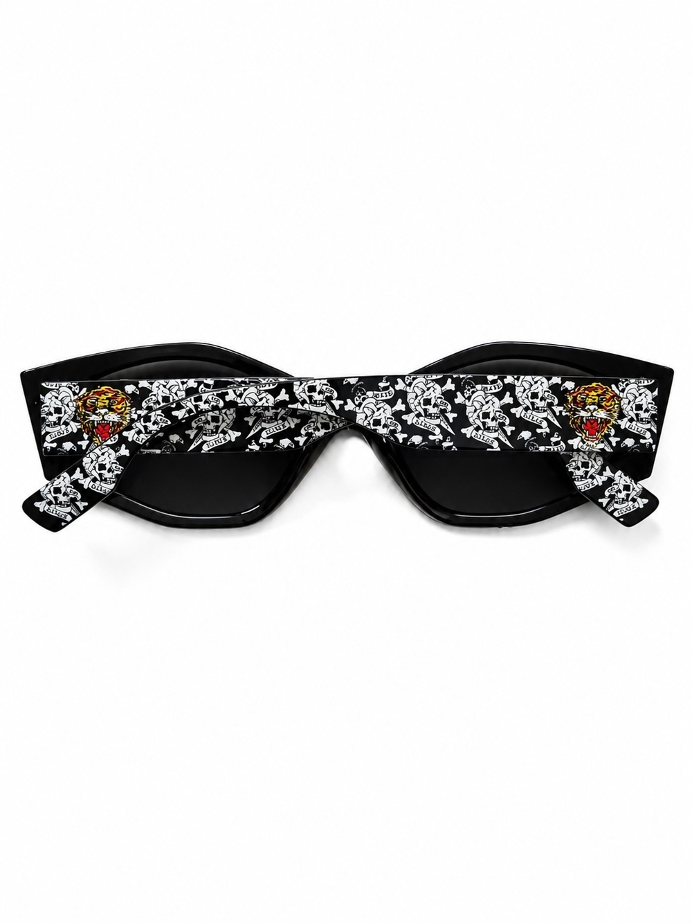 ED HARDY Y2K ROARING TIGER DARK SMOKE CAT EYE SUNGLASSES 100% UV PROTECTION - Picture 3 of 4